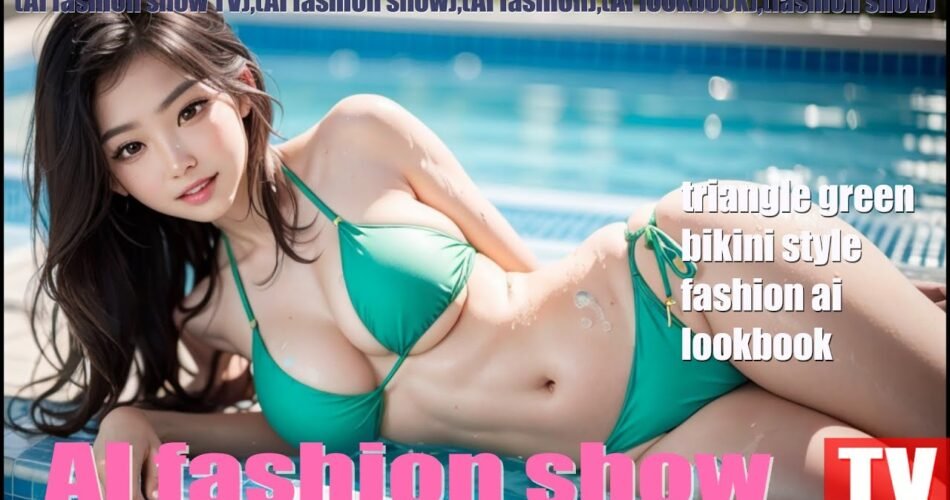 [ai fashion show TV]ai fashion model wearing triangle green bikini style fashion ai lookbook