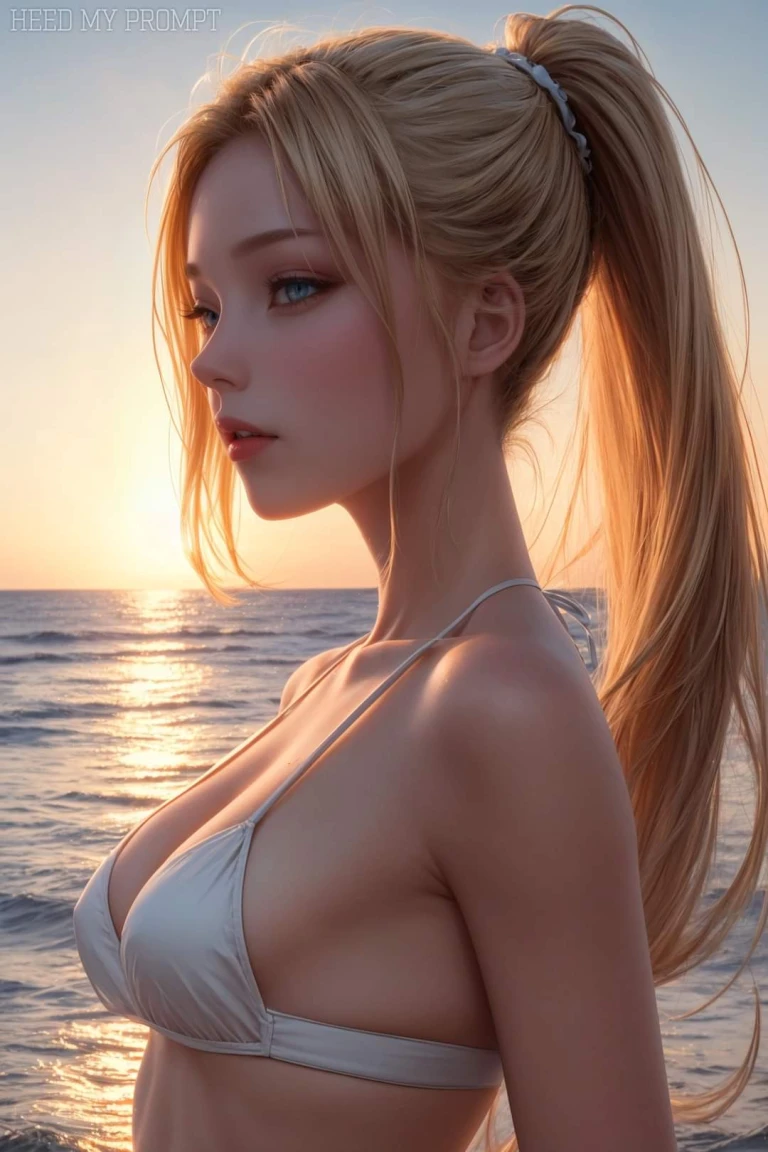Sunset Bikini Beach Blonde by Heed My Prompt | ai photo